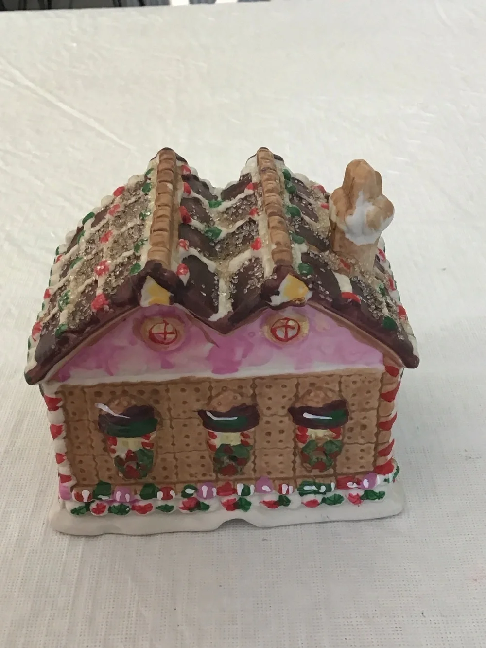Festive Gingerbread House Holiday 2005- Pink & Multicolor